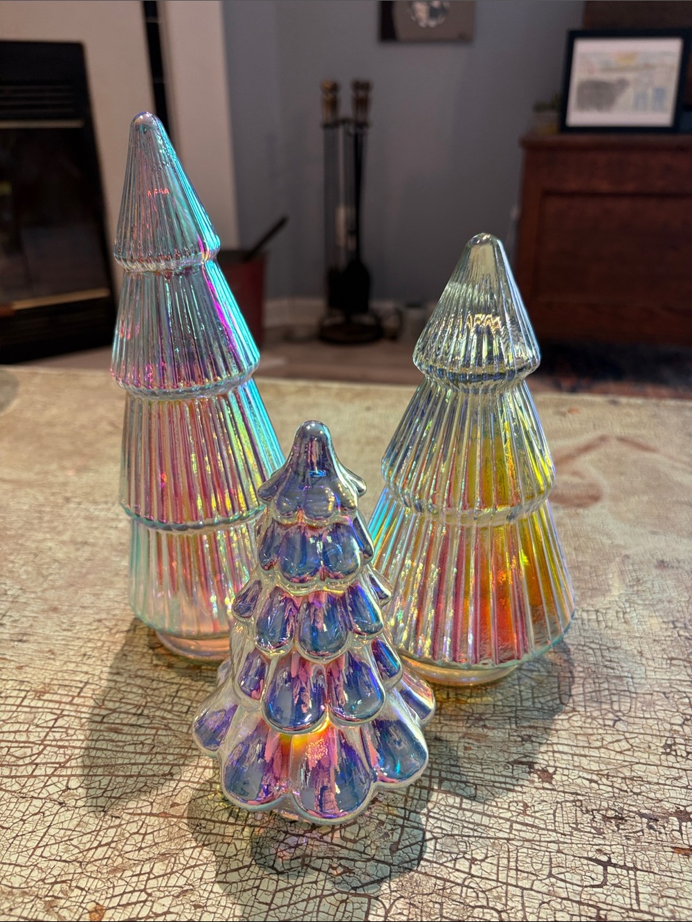Set of 3 Iridescent LED Glass Christmas Trees Holiday Tabletop Decor - Picture 6 of 9